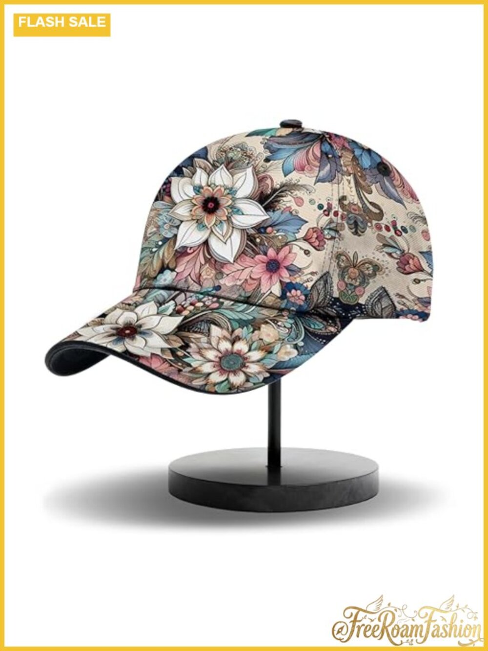 Full Print Floral Baseball Cap Adjustable Strapback Unisex Outdoor Hat
